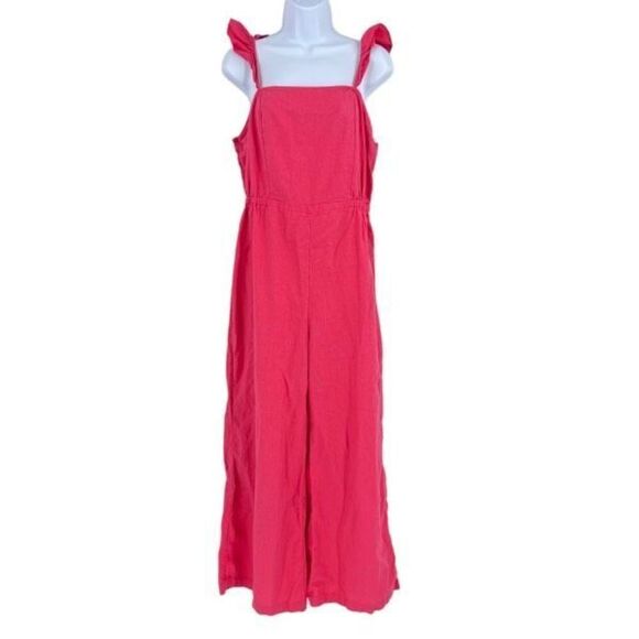 Xhilaration Womens Linen Blend Ruffle Sleeveless Wide Leg Jumpsuit Pink Sz Large - Picture 2 of 10